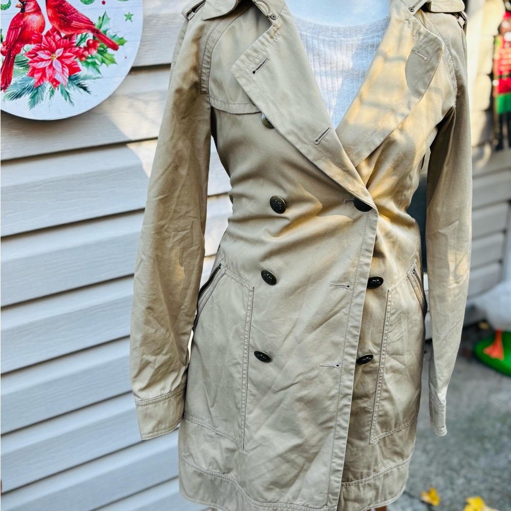 LOFT Beige Double-Breasted Trench Coat